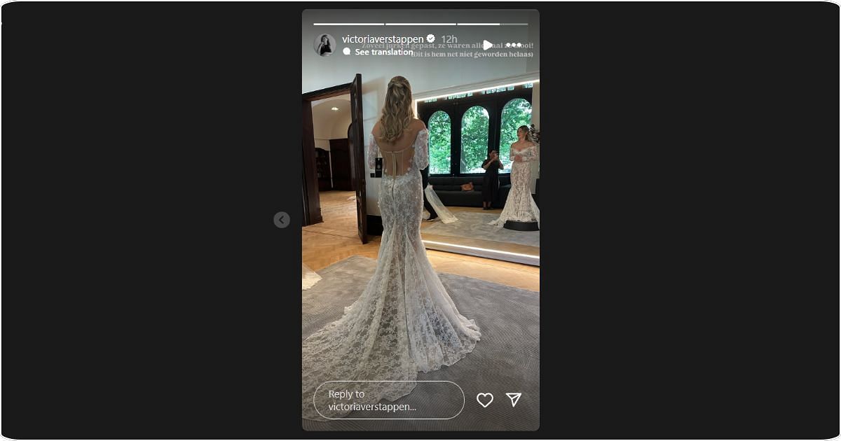 Victoria Verstappen shared a photo of herself in a wedding dress on her story - Image: @victoriaverstappen via Instagram